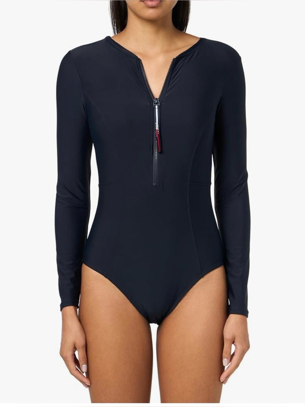 Tommy Hilfiger Navy Long-Sleeve Zip One-Piece Swimsuit